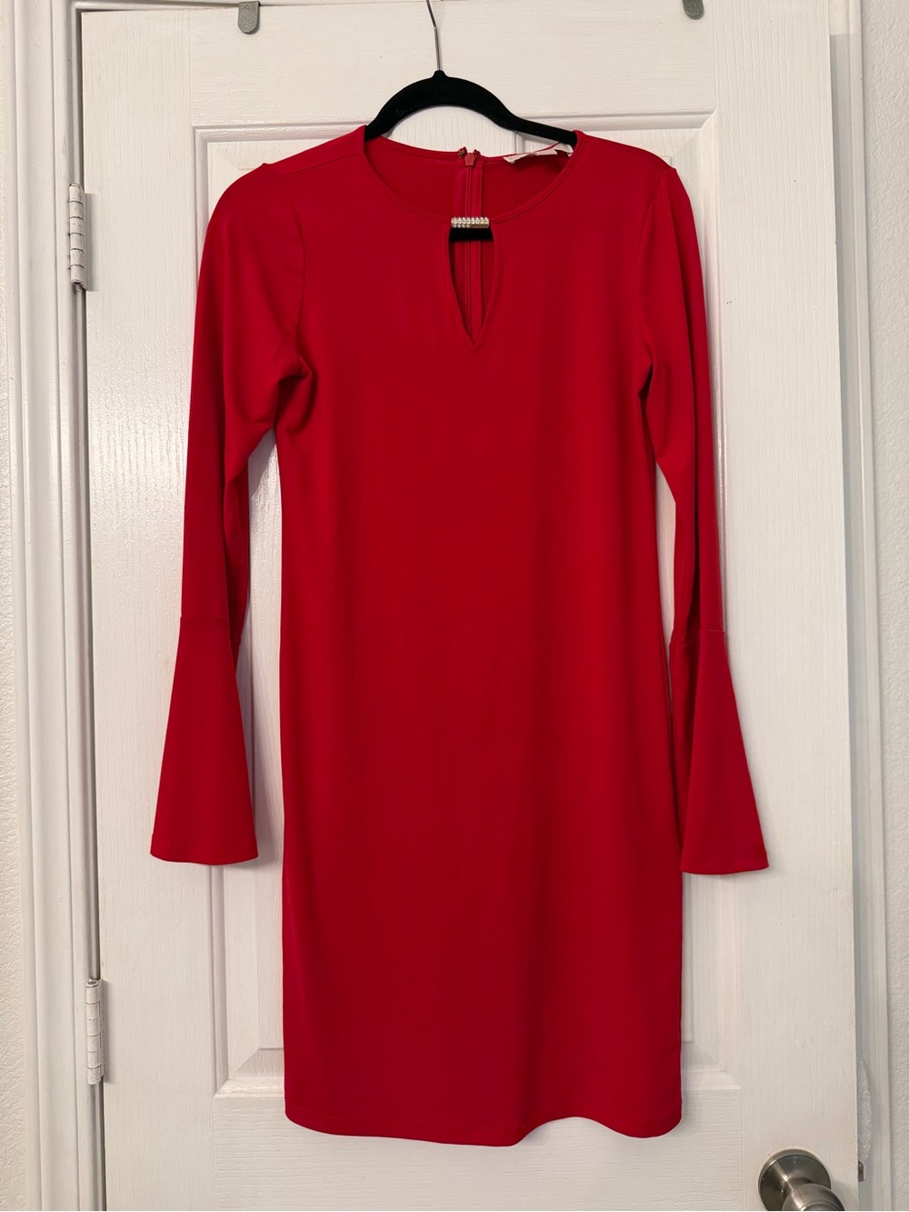 Michael Kors Red Long-Sleeve Keyhole Shift Dress